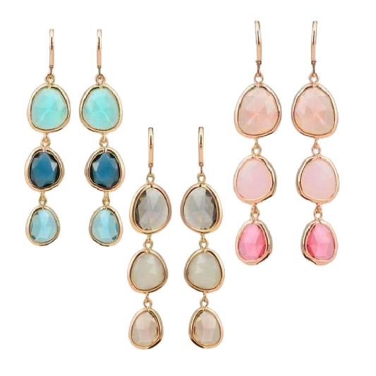 Shades Graduated Tri-Tone Dangling Crystal Lever Back Earrings ~ Five Colors to Choose