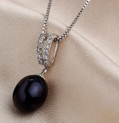CZ Accented Tahitian Black Genuine Freshwater Pearl Drop Necklace