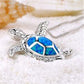 14K White Gold Plated Deep Blue Sea Turtle Animal Frog Crab Cat Heart Opal Blue Enamel Cz Pendant Necklace for Woman Special Occasion Birthdays Holidays