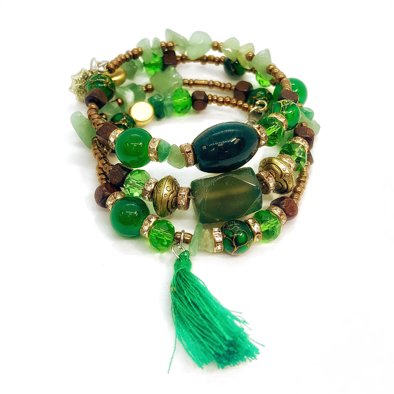 Bohemian Chic Green Multi Layered Coil Bracelet