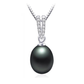CZ Accented Tahitian Black Genuine Freshwater Pearl Drop Necklace