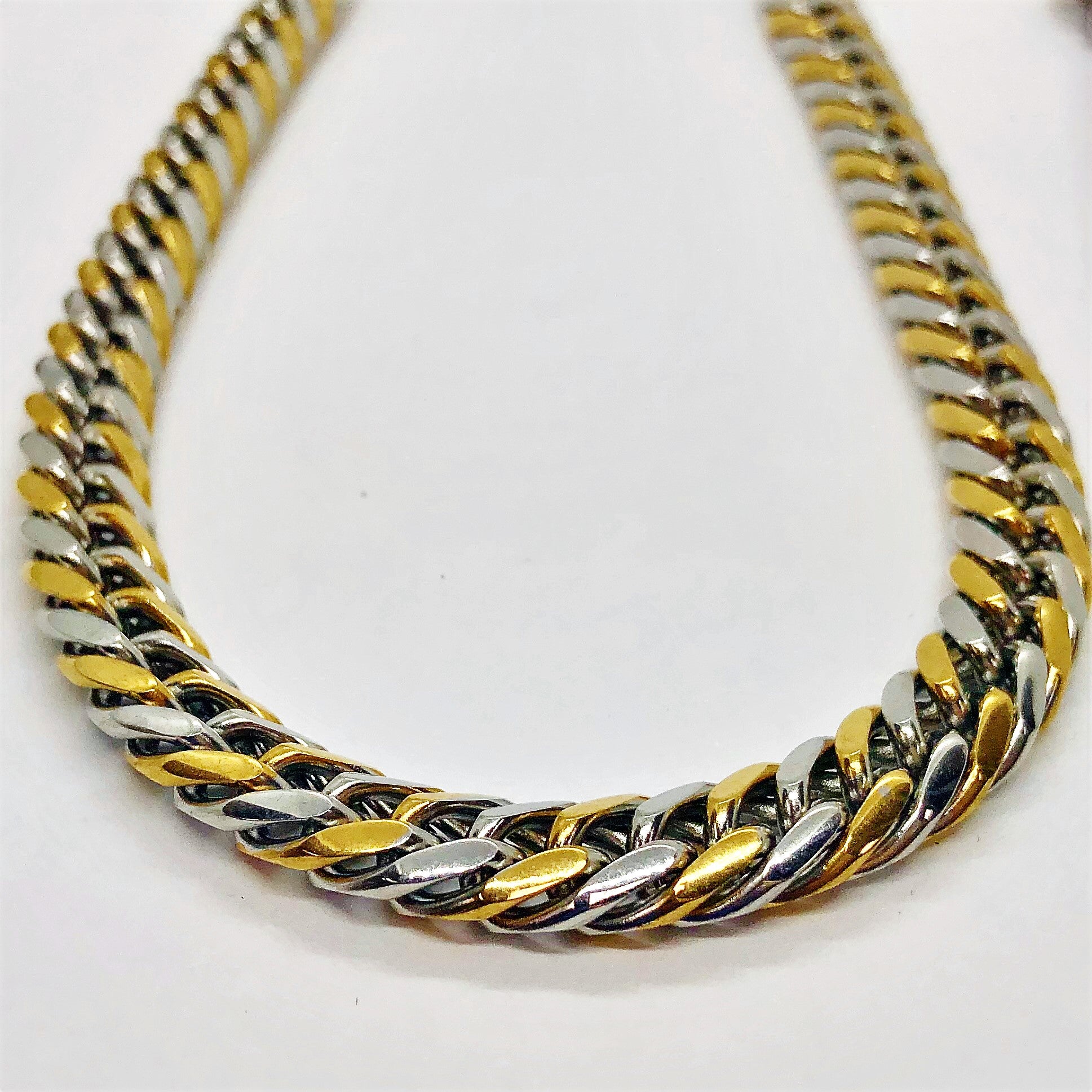 Cruz Twisted Triple Link Two Tone Stainless Steel Chain Necklace