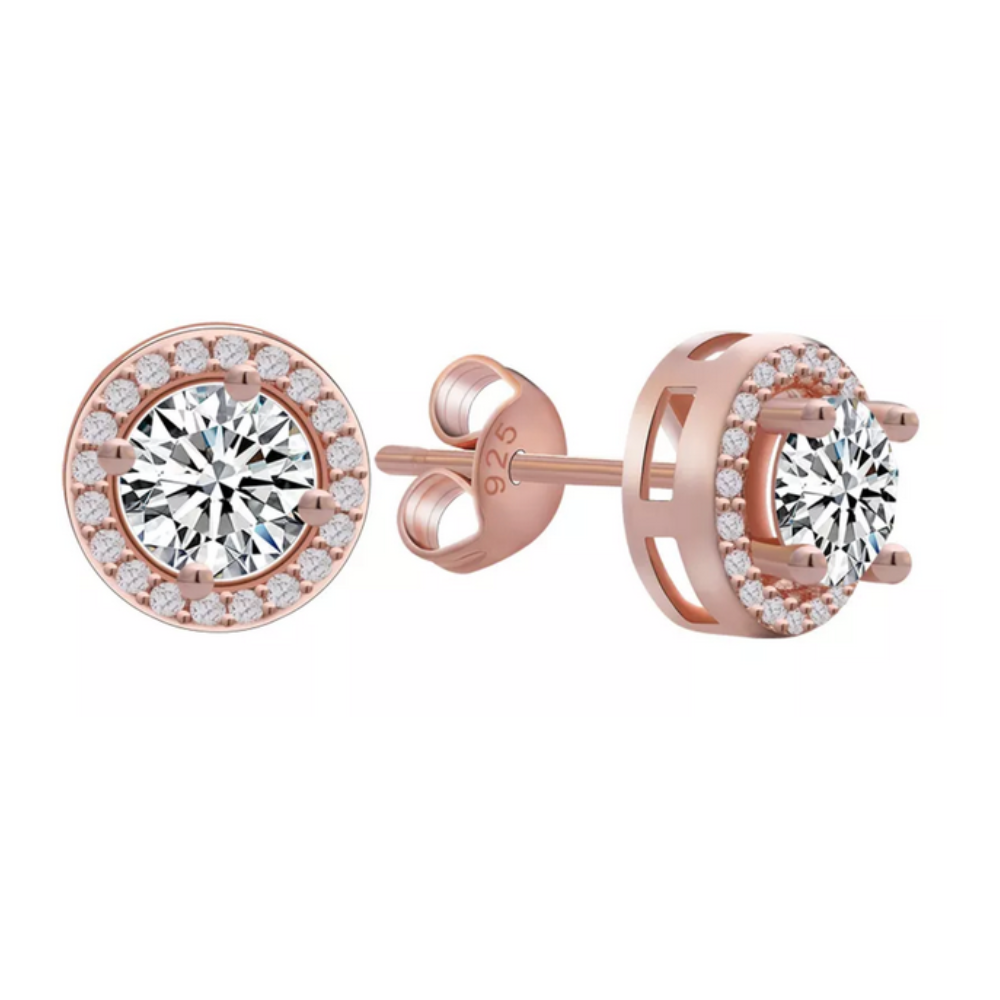 18K Gold Plated Enchanted Halo 3.32 Tcw Round Cut Simulated Diamond CZ Stud Earrings For Woman