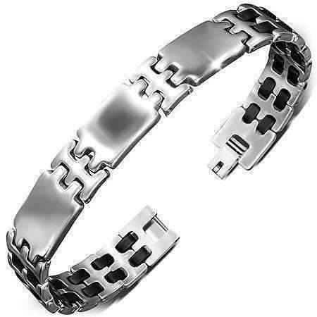 Men's Square Black Rubber Stainless Steel Bracelet Jewelry