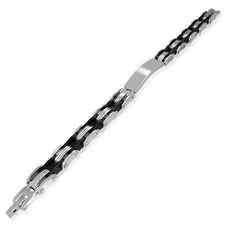 Feshionn IOBI bracelets Stainless Steel w/ Black Rubber Engravable ID Bracelet