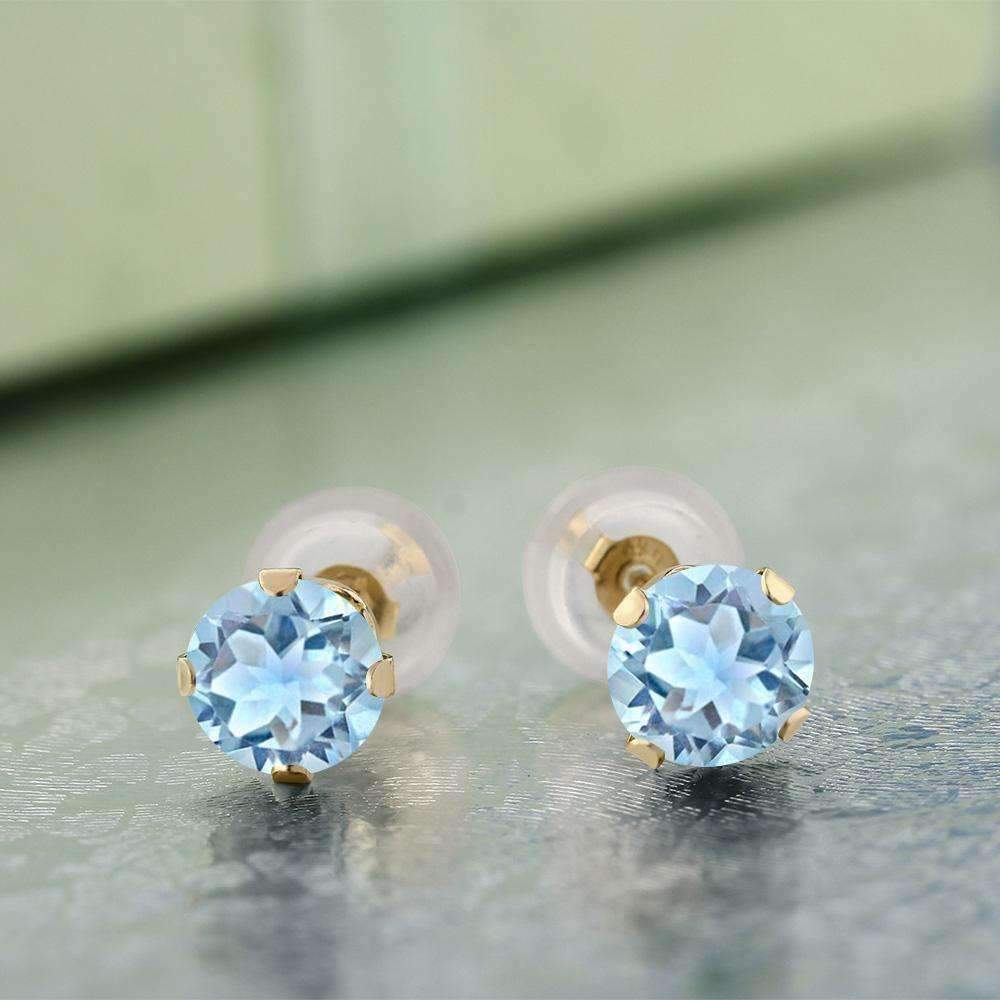 Feshionn IOBI Earrings 1.20CTW Genuine Sky Blue Topaz IOBI Precious Gems Stud Earrings