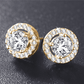 Perfect Halo 18K White, Yellow, Rose Gold Plated 3.32 Tcw Round Cut Simulated Diamond CZ Stud Earrings For Women, for Any Occasion.
