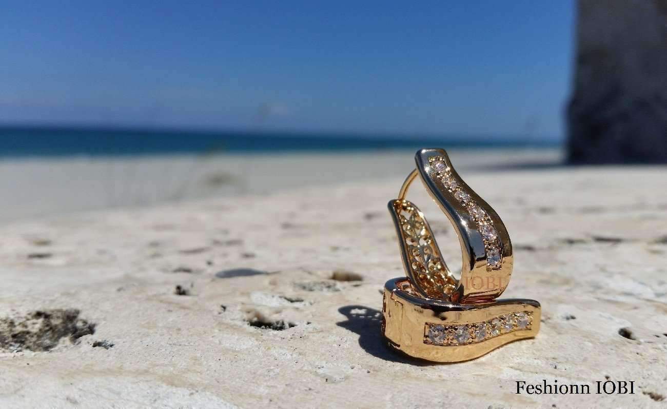 Feshionn IOBI Earrings ON SALE - OB Youthful Collection - Crystal Diamonds Channel Set Filigree Hoop Earrings