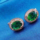 Feshionn IOBI Earrings Oval Solitaire Halo Earrings in Sapphire, Emerald, Topaz or White CZ
