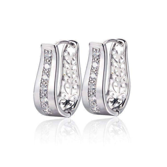 Feshionn IOBI Earrings Platinum 2 in 1 Platinum Plated with Crystal Diamonds Filigree Hoop Earrings