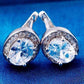 Feshionn IOBI Earrings Sapphire White Oval Solitaire Halo Earrings in Sapphire, Emerald, Topaz or White CZ
