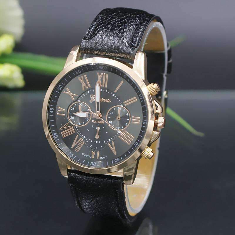 Geneva black and gold watch hot sale