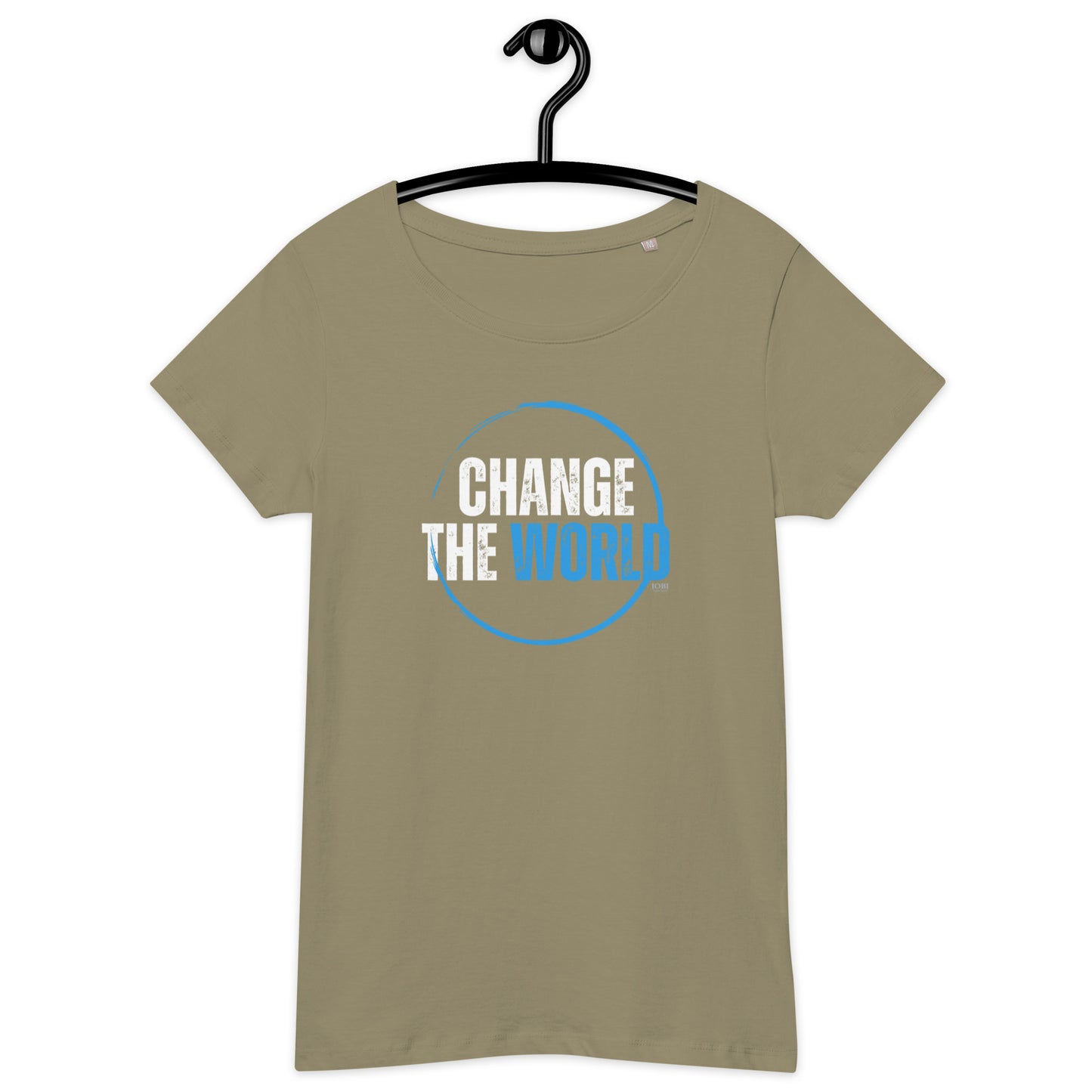 Women’s Basic Organic Eco-Friendly T-Shirt Soft Scoop Neck Change The World Design by IOBI Original Apparel