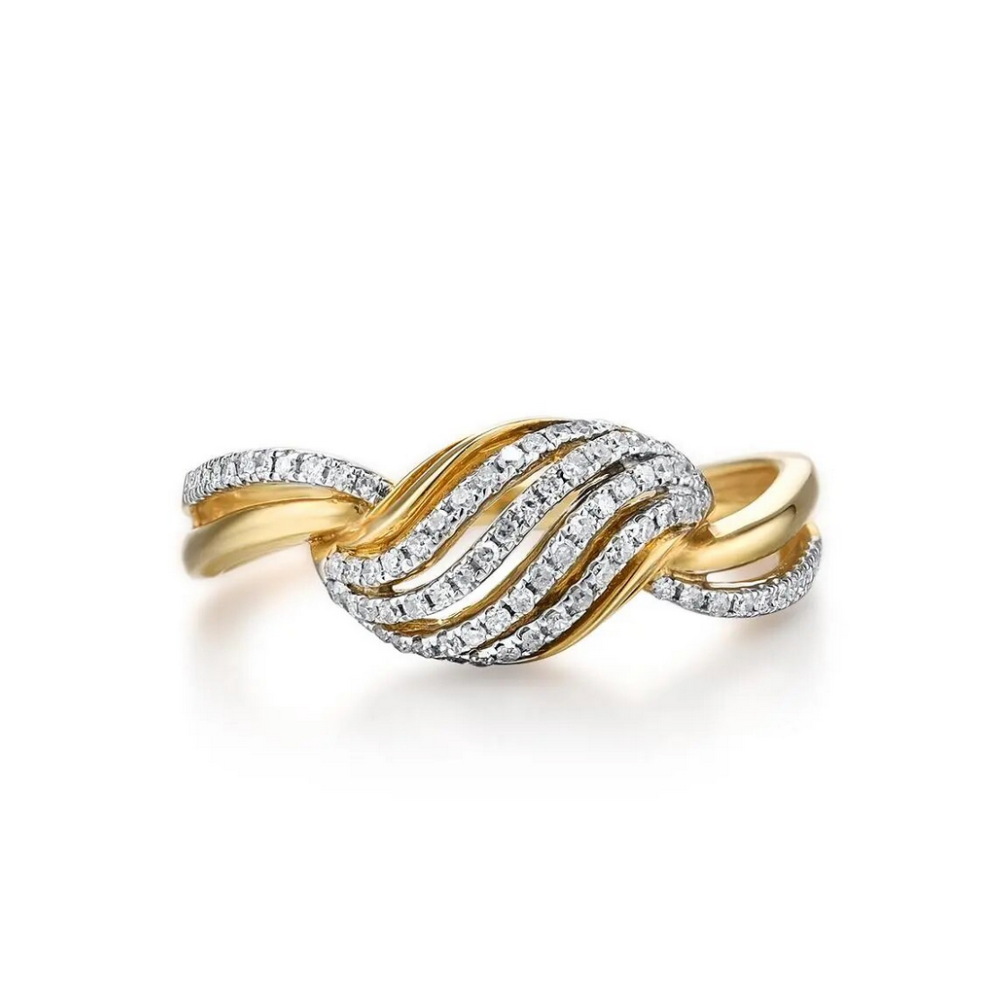 Knotted Diamonds 14K Solid Yellow Gold Natural White Diamonds Ring Band for Women