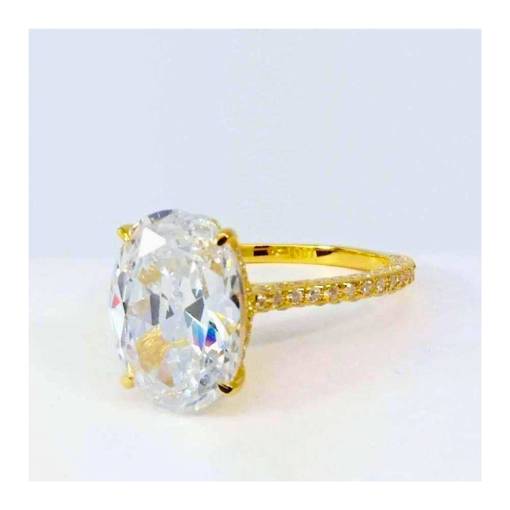 18K Yellow Gold plated Alexandra Dora 5CT Oval Petite French Pavé Crown IOBI Simulated Diamond Ring