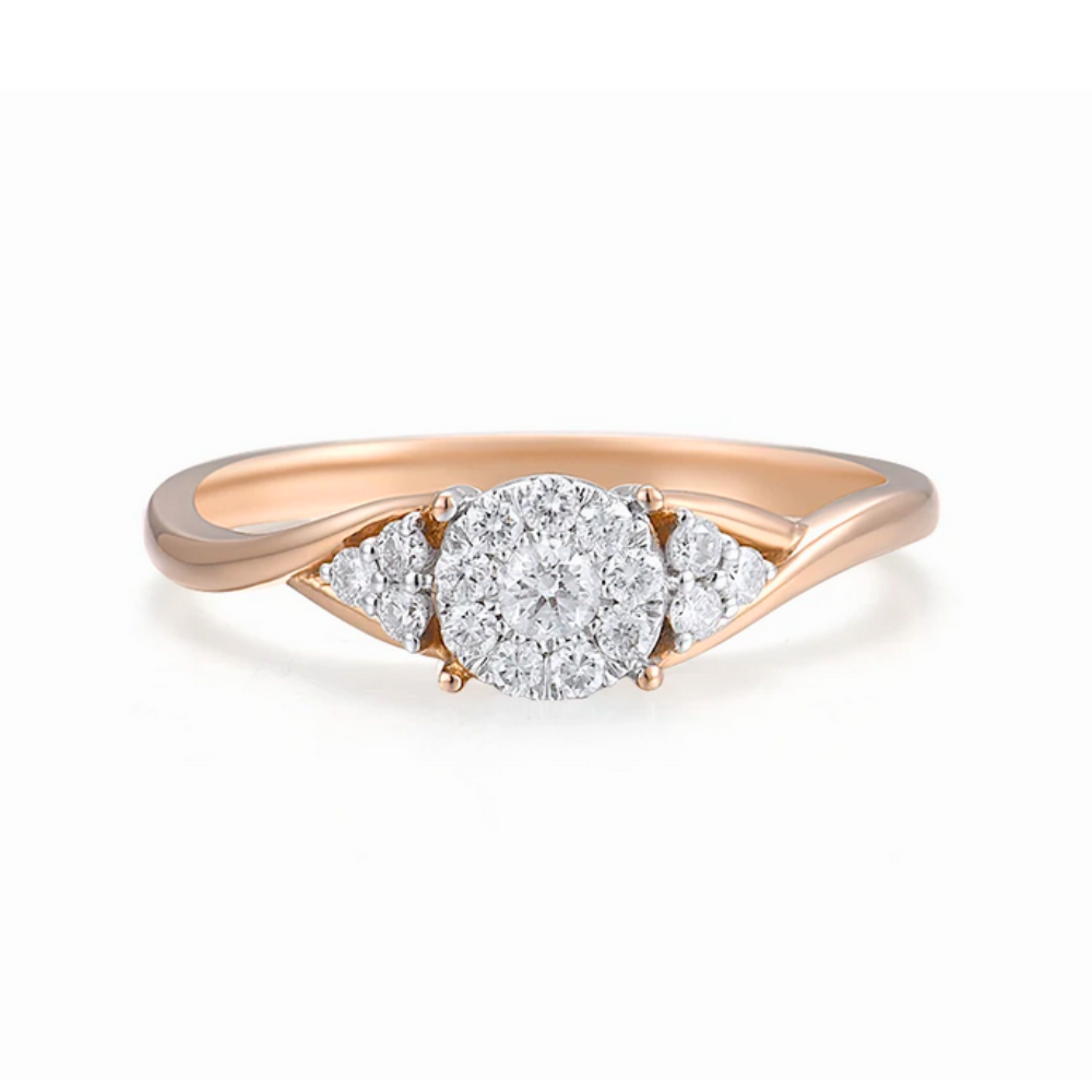Stunning Cluster Frost 18K Solid Rose Gold with 16 Natural Diamonds Ring Band for Women