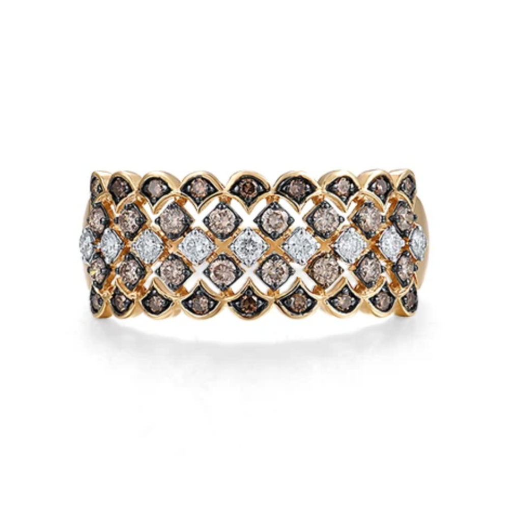Cocoa Frost 14K Solid Yellow Gold with 43 Natural White & Brown Diamonds Ring Band for Women