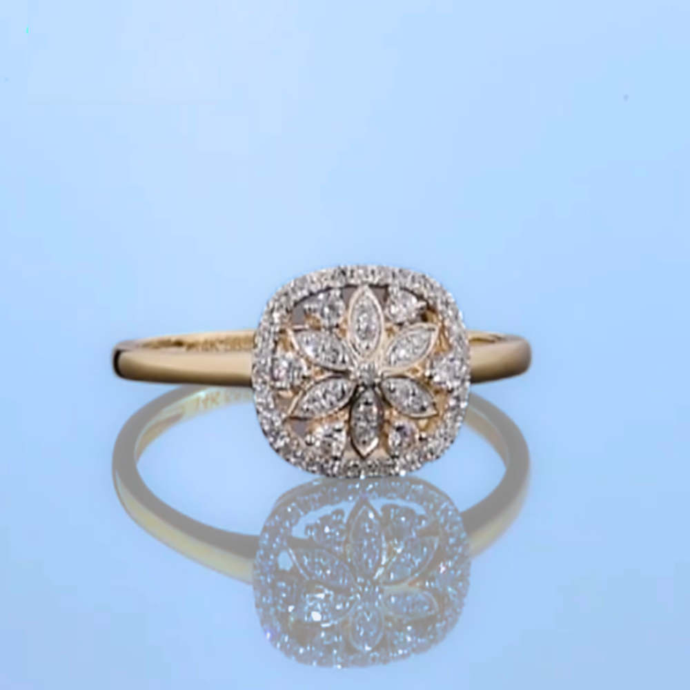 Flower Design 14K Solid Yellow Gold with 51 Natural Diamonds Ring Band for Women
