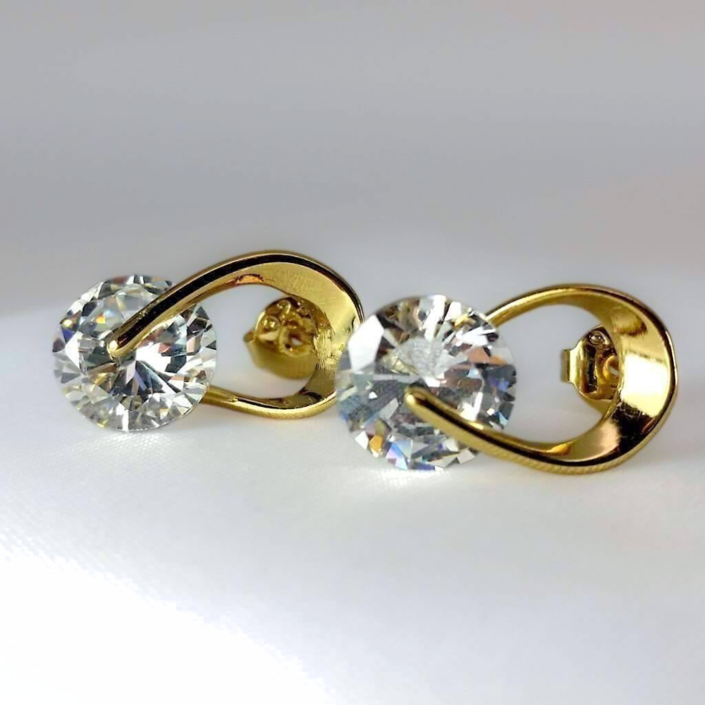 14K Gold Plated Hugging IOBI Simulated Diamond Cz Stud Earrings for Woman
