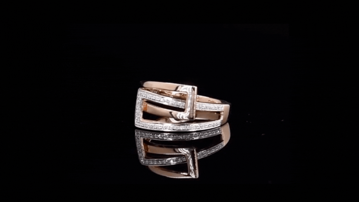 Intertwined Geometric 14K Solid Rose Gold Natural White Diamonds Ring Band for Women