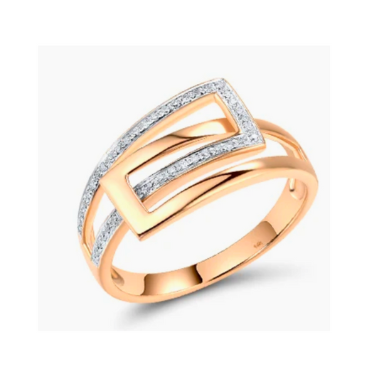 Intertwined Geometric 14K Solid Rose Gold Natural White Diamonds Ring Band for Women