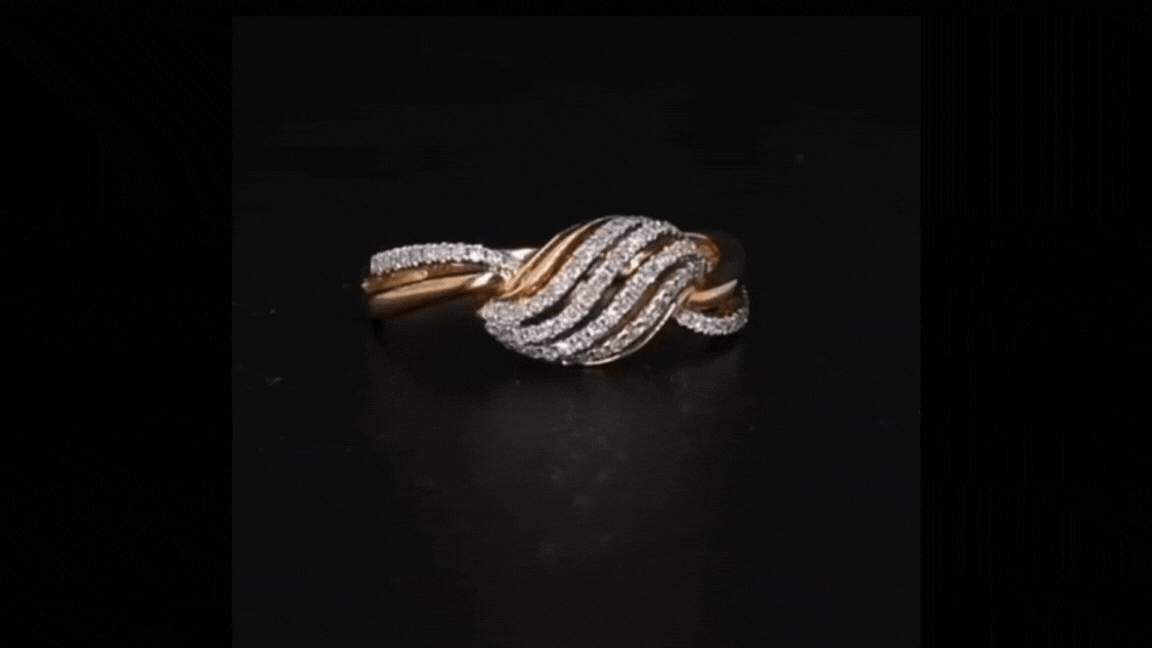 Knotted Diamonds 14K Solid Yellow Gold Natural White Diamonds Ring Band for Women