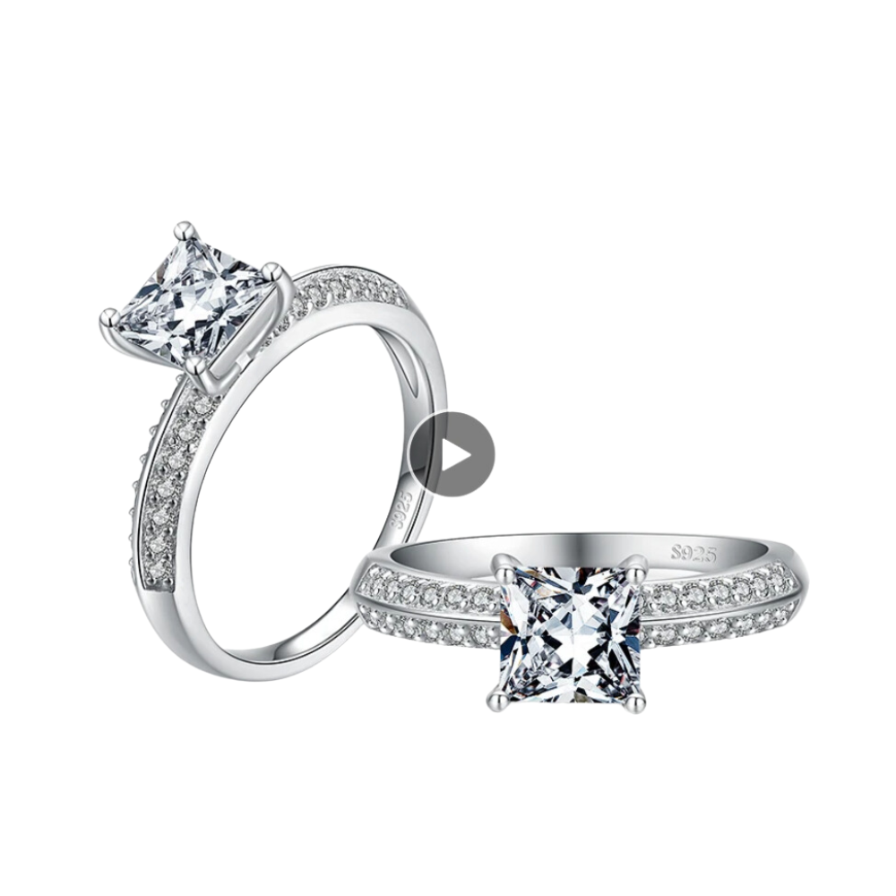 1CT Princess Cut Pavé Engagement Wedding Ring IOBI Simulated Diamond Set on Sterling Silver