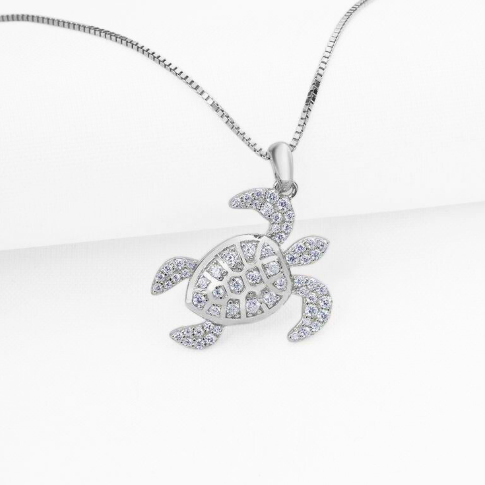 La Mer Pavé Sea Turtle Sterling Silver IOBI Simulated Diamond Pendant For Woman