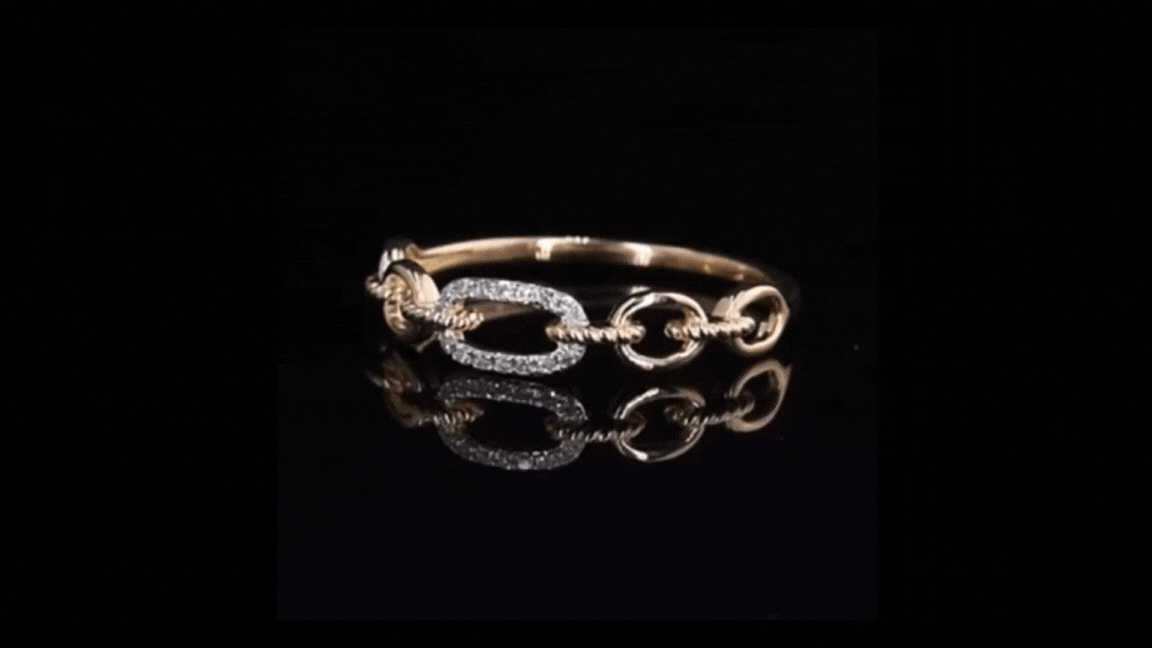 Cable Link 14K Solid Yellow Gold with 14 Natural Diamonds Ring Band for Women