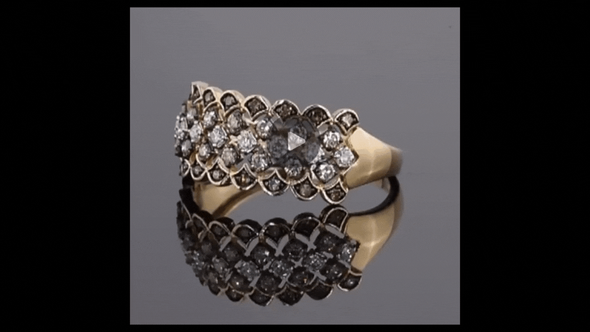Cocoa Frost 14K Solid Yellow Gold with 43 Natural White & Brown Diamonds Ring Band for Women