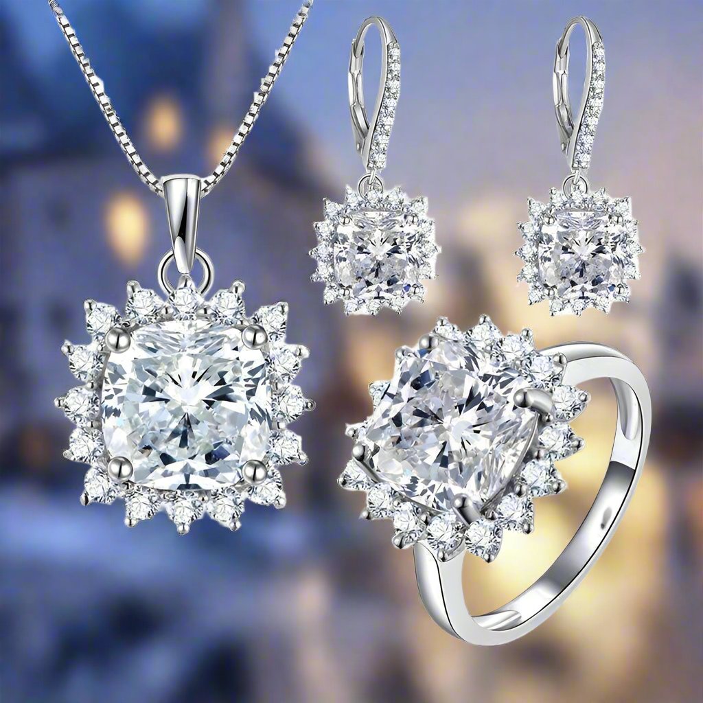 Duchess 4CT Cushion Cut Floral Halo IOBI Simulated Diamond Earrings