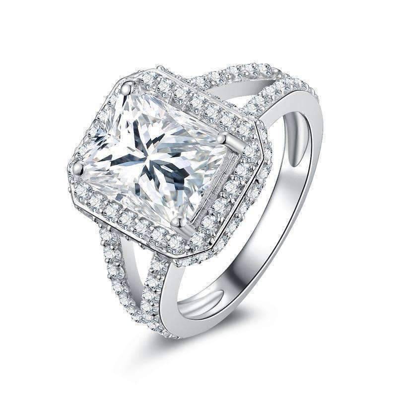 Feshionn IOBI Rings 5 / Platinum Empress 3CT Emerald Cut Halo Split Shank IOBI Cultured Diamond Ring