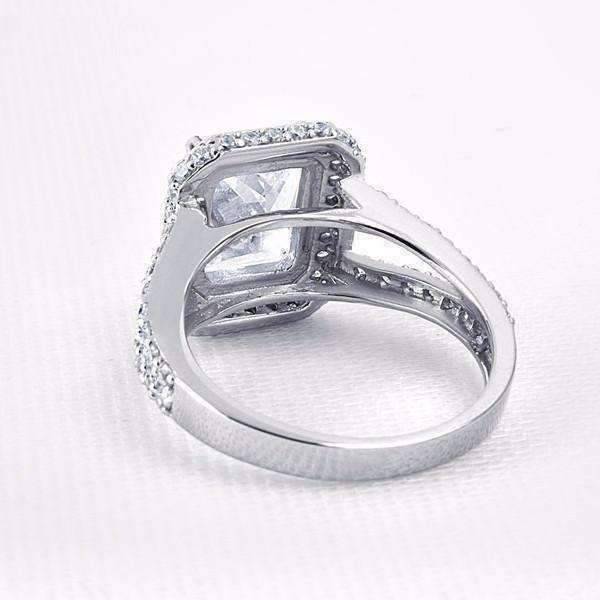 Feshionn IOBI Rings Empress 3CT Emerald Cut Halo Split Shank IOBI Cultured Diamond Ring