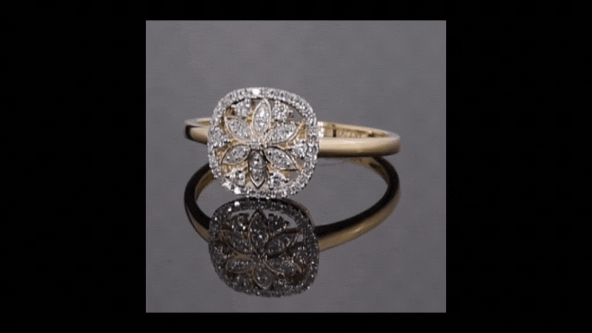Flower Design 14K Solid Yellow Gold with 51 Natural Diamonds Ring Band for Women