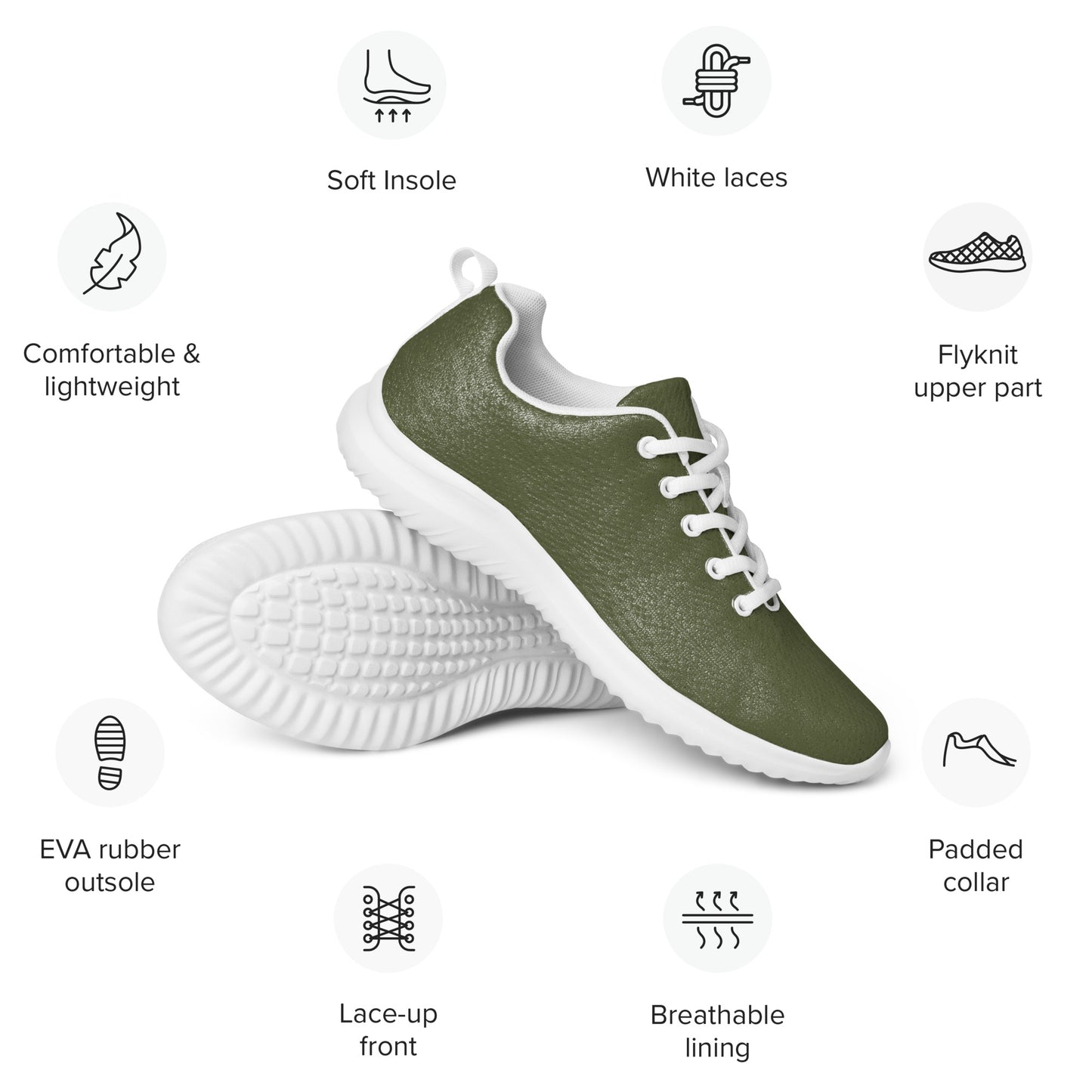 DASH Army Green Women’s Athletic Shoes Lightweight Breathable Design by IOBI Original Apparel