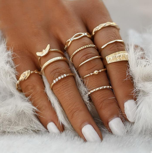 Phoenix Bands Midi-Knuckle Rings Set of 12 - Silver or Gold