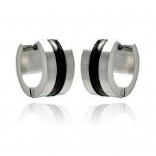 Black Striped Huggie Hoop Stainless Steel Earrings - For Men or Women