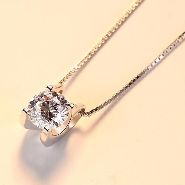 14K White Gold Plated Suspended 2CT or 1CT Cubic Zirconia Diamond Solitaire Necklace for Woman Special Occasion Anniversary Birthday Holiday Gift