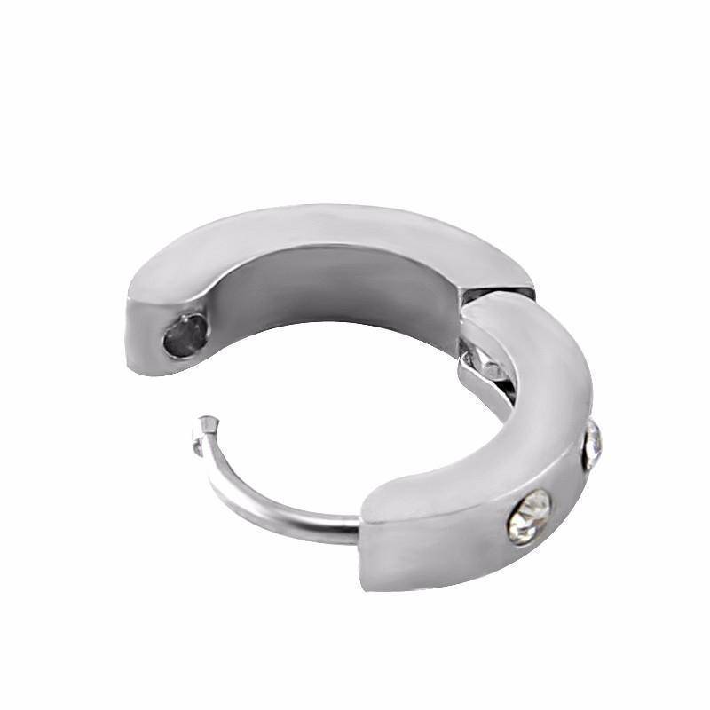 CZ Huggie Hoop Stainless Steel 13mm Earrings - For Men or Women