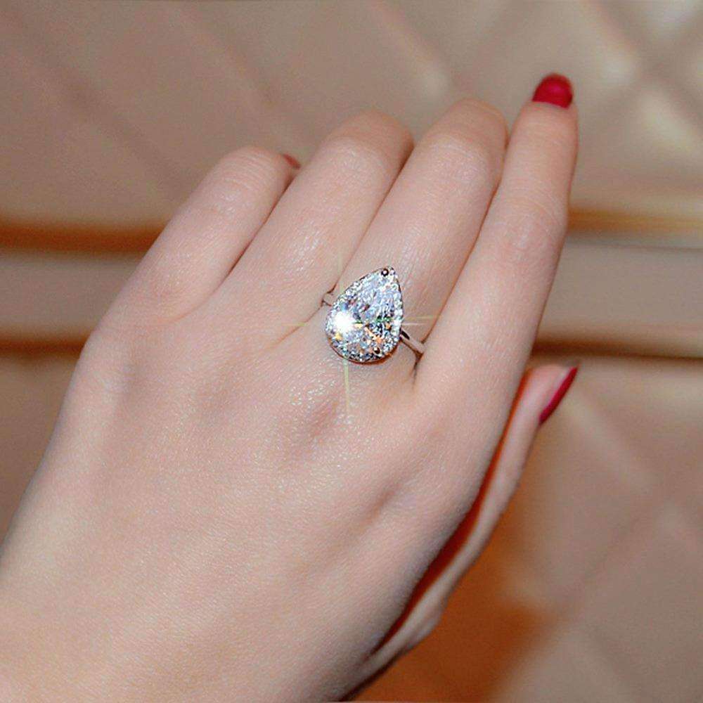 Fiona 4CT Pear Cut Halo IOBI Simulated Diamond Ring