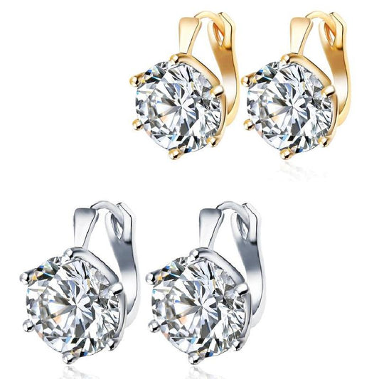 14K Gold Plated Daring Six Prong Large 6.8 Carat Zirconia Solitaire Earrings For Woman