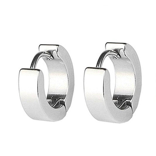 Polished 13mm Stainless Steel Huggie Hoop Earrings - For Men or Women