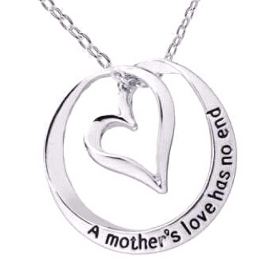 Mother's Love Has No End Inspirational Stamped Heart Necklace for Women Special Occasion in White Gold