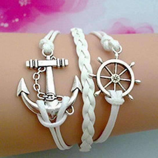 Anchors Away Handmade Leather Friendship Bracelet for Women Teen in White