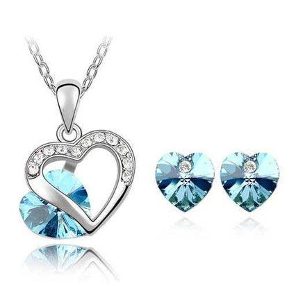 Austrian Crystal Heart Necklace and Earrings Set for Women