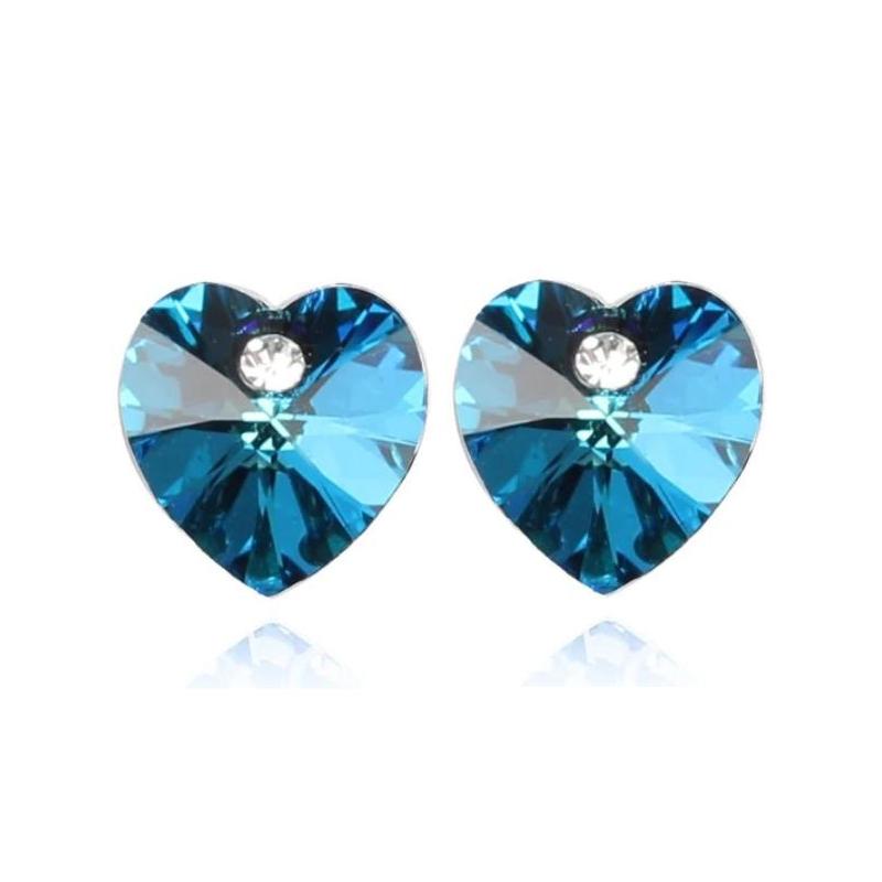 Aquamarine Austrian Crystal Heart Stud Earrings For Woman