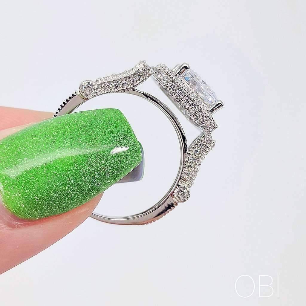 Aurelia 3CT Emerald Cut Halo IOBI Simulated Diamond Ring For Woman