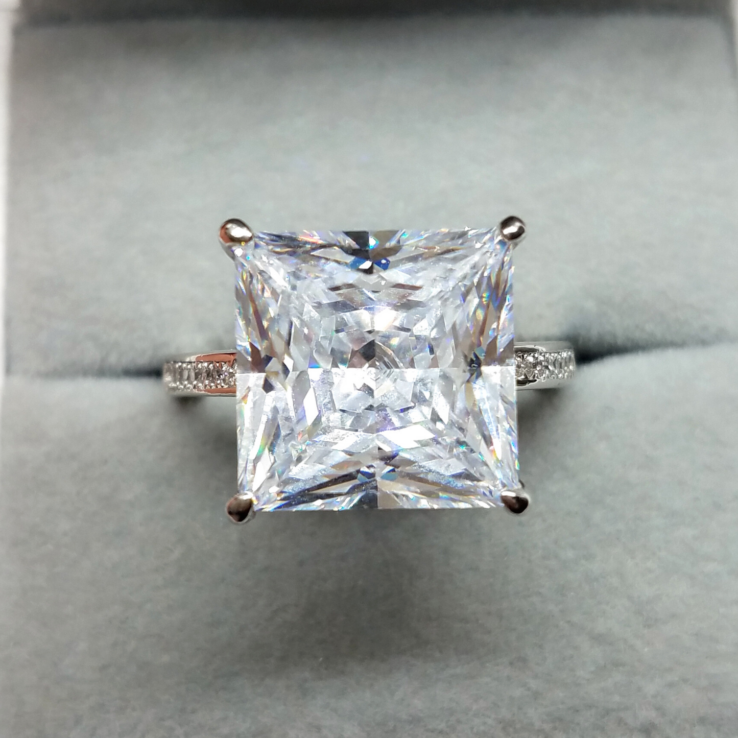 Barcelona 14K White Gold Over Sterling Silver 9.5 Ct Princess Cut Cz for Women Special Occasion Wedding Engagement Ring