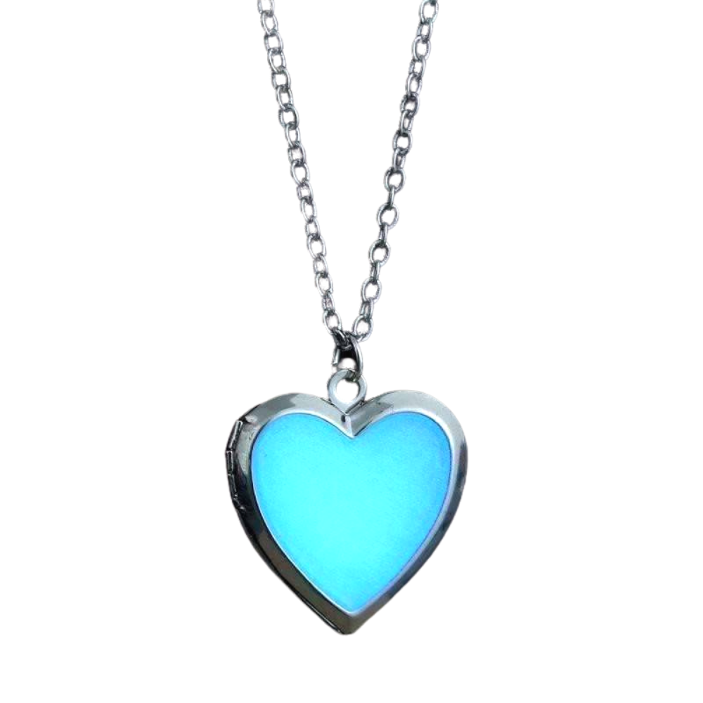 Beaming Heart Glow in The Dark Silver Love Locket Necklace For Woman