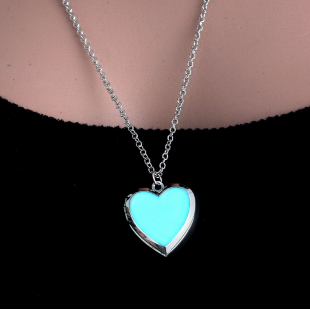 Beaming Heart Glow in The Dark Silver Love Locket Necklace For Woman